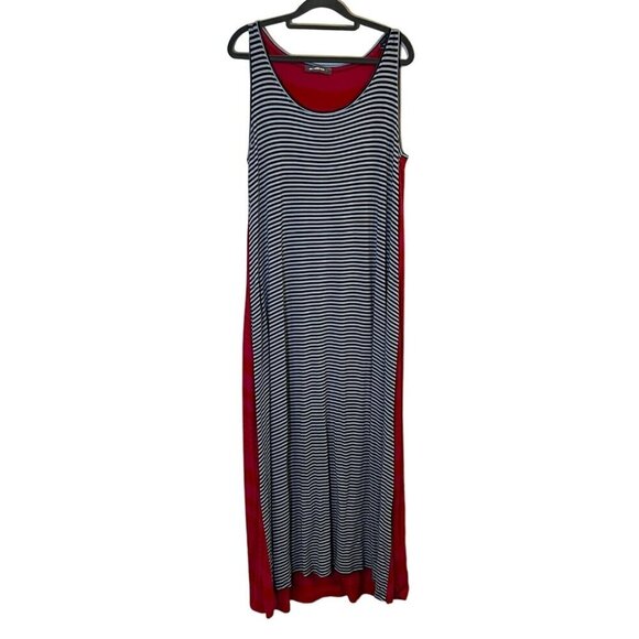 Alembika Sleeveless Jersey‎ Knit Striped Maxi Dress Pockets Size 4 (14) - Picture 1 of 9